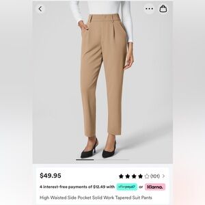 NWT Halara High Waisted Side Pocket Work Tapered Suit Pants Beige Tan